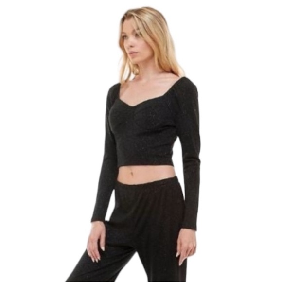 Lily Rose Black Sparkle Long Sleeve Bustier Crop Top Size Small - Picture 9 of 9